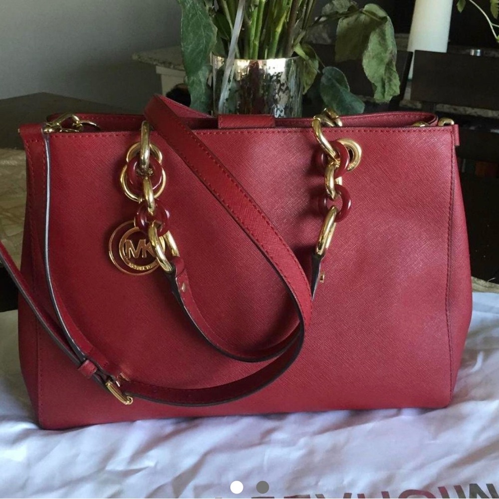 Michael Kors Red Shoulder Bag with Gold Accents
